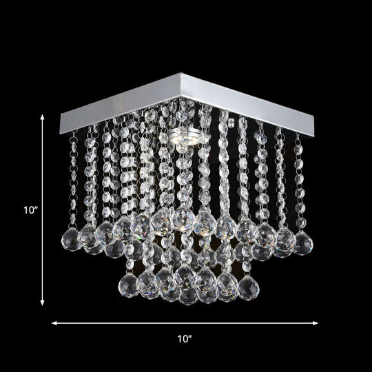 Chrome Crystal Flush Mount Ceiling Light Fixture With Cascading Balls