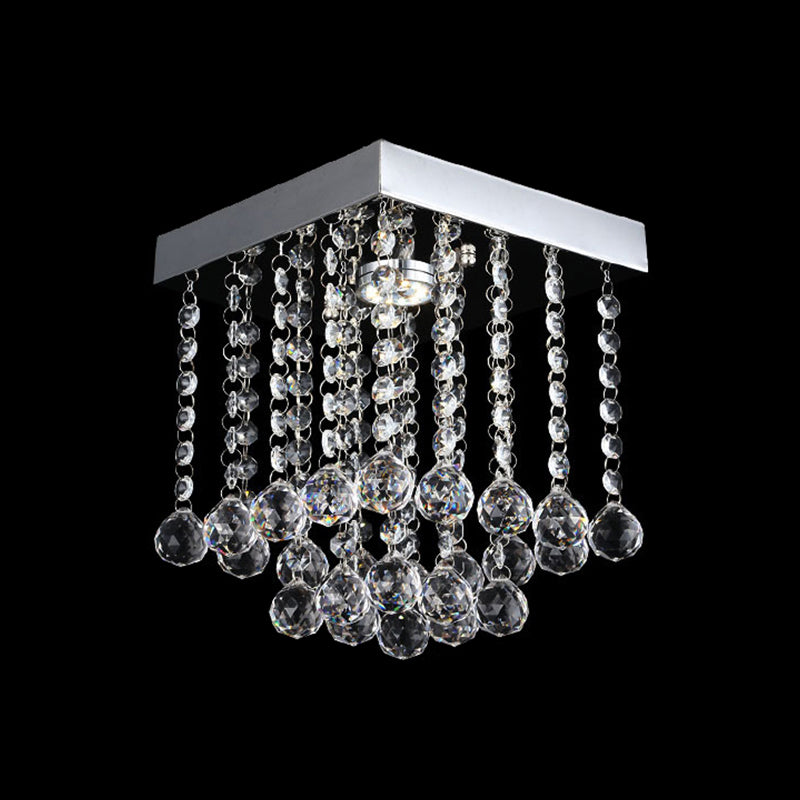 Chrome Crystal Flush Mount Ceiling Light Fixture With Cascading Balls