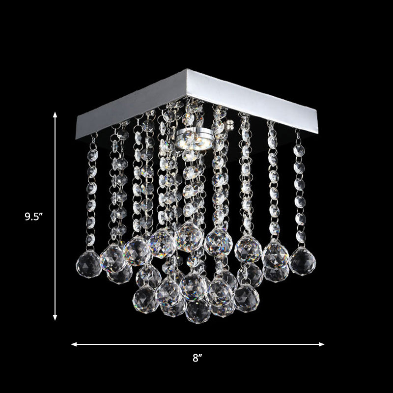 Chrome Crystal Flush Mount Ceiling Light Fixture With Cascading Balls