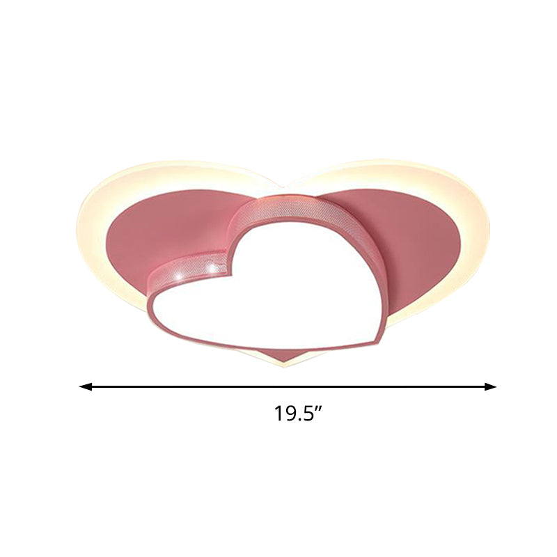 Adorable Pink Heart Led Ceiling Lamp For Girls Bedroom - Acrylic & Metal Construction