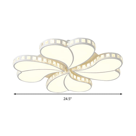 Child Bedroom Heart Flush Ceiling Light: Luxurious White Lamp With Crystal Accents