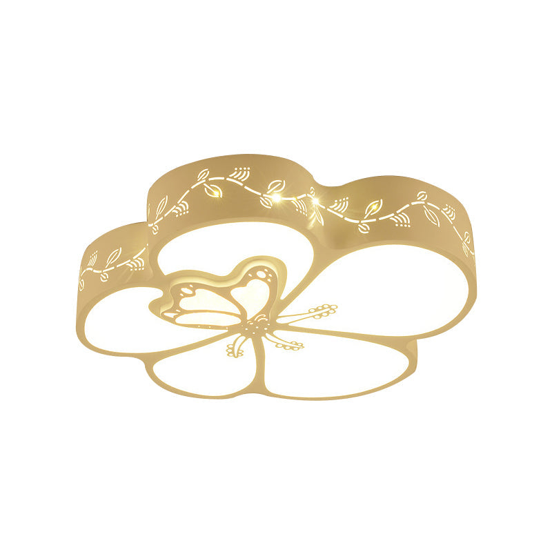 Modern Led Ceiling Light With Butterfly Metal Flush Mount For Girls Bedroom - White