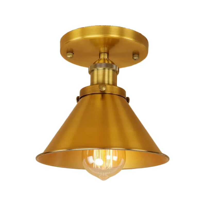 Industrial Iron Cone Shade 1 - Light Ceiling Lamp: Rust/Black/Copper Semi Mount Lighting