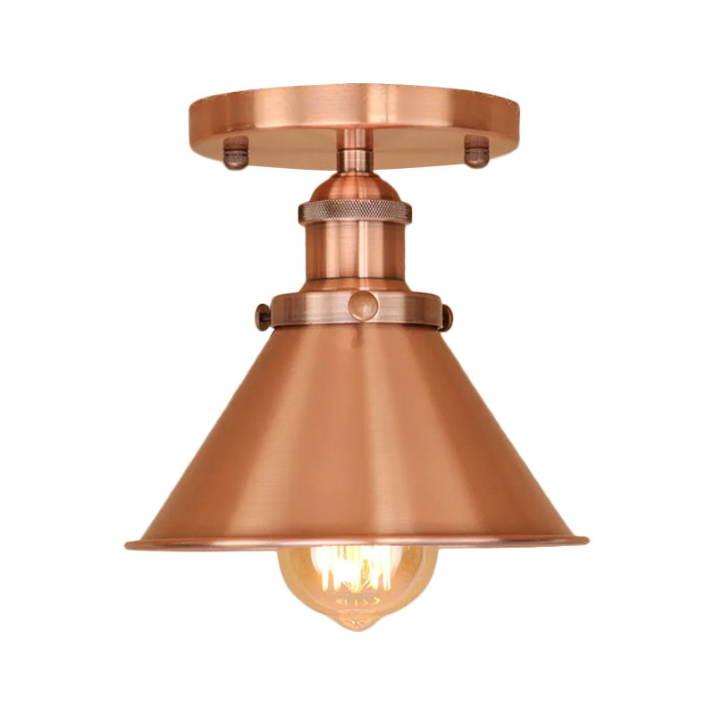 Industrial Iron Cone Shade 1 - Light Ceiling Lamp: Rust/Black/Copper Semi Mount Lighting