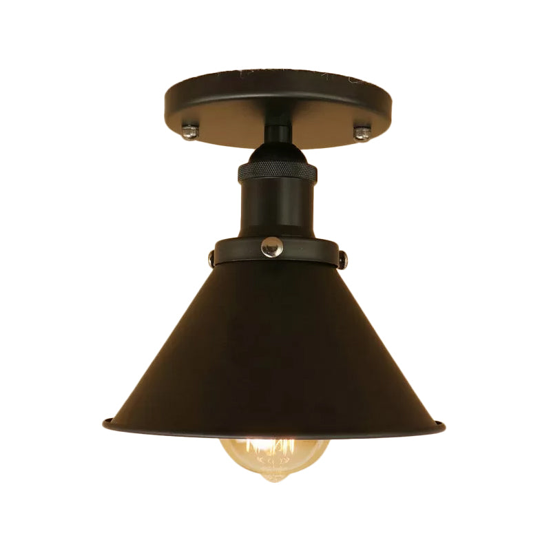 Industrial Iron Cone Shade 1 - Light Ceiling Lamp: Rust/Black/Copper Semi Mount Lighting