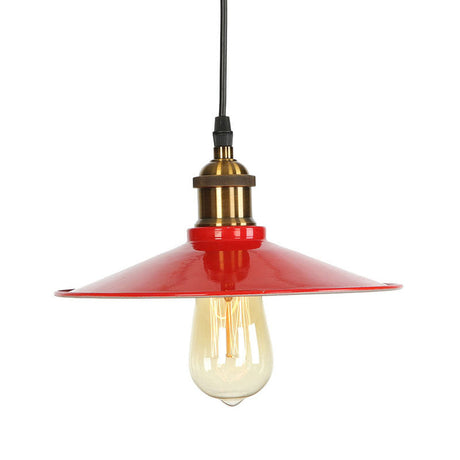 Red Iron Saucer Shade Pendant Light Kit - Loft Style Hanging Ceiling For Living Room 8.5’/10’/14’ W