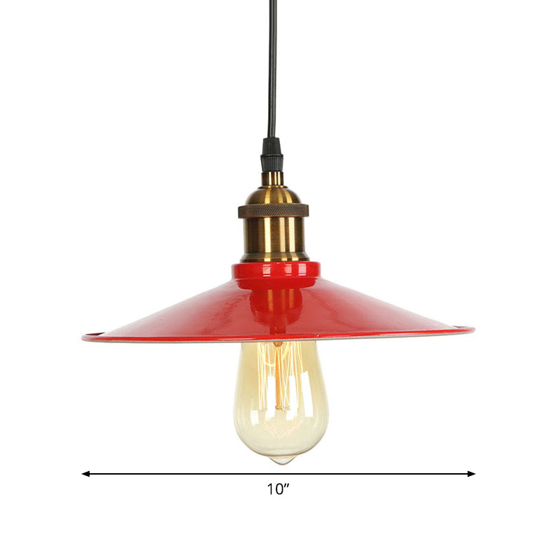 Red Iron Saucer Shade Pendant Light Kit - Loft Style Hanging Ceiling For Living Room 8.5’/10’/14’ W