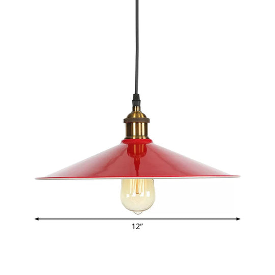 Red Iron Saucer Shade Pendant Light Kit - Loft Style Hanging Ceiling For Living Room 8.5’/10’/14’ W
