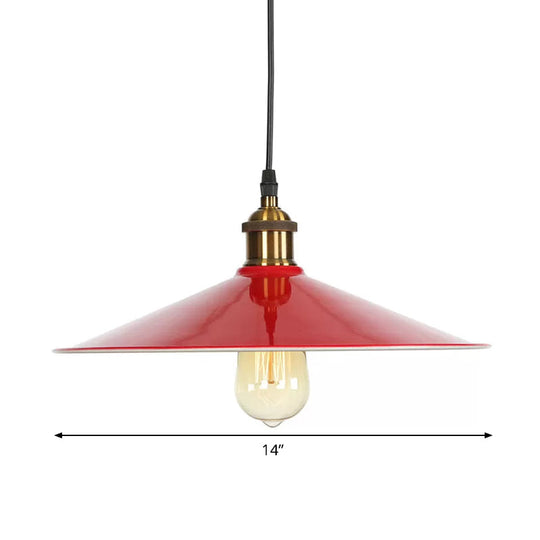 Red Iron Saucer Shade Pendant Light Kit - Loft Style Hanging Ceiling For Living Room 8.5’/10’/14’ W
