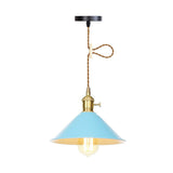 Ceiling Hang Lamp With Barn/Cone Iron Shade In Nordic Kitchen Style - Pink/Blue/Green Blue / A