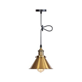 Industrial Cone Pendant Light In Black/Copper/Rust With Cord Grip - Single-Bulb Kitchen Bar Lighting