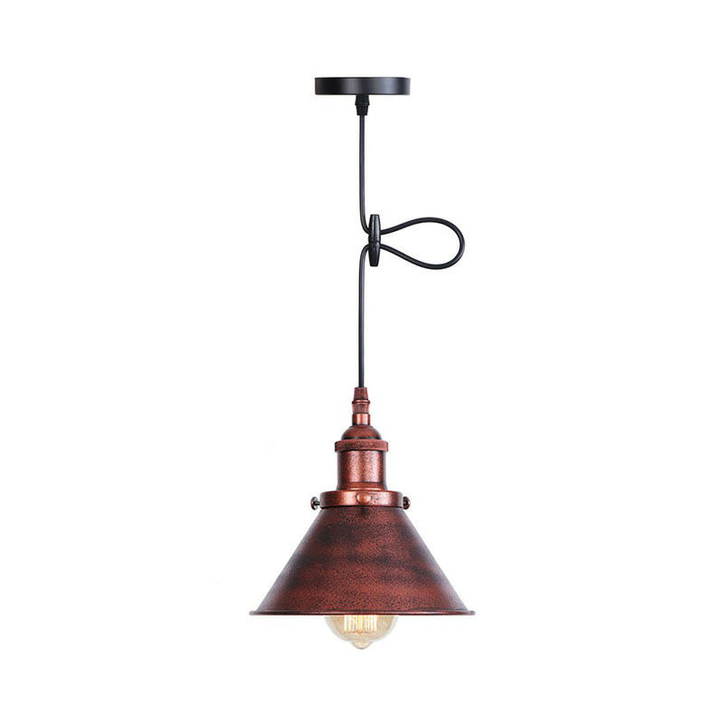 Industrial Cone Pendant Light In Black/Copper/Rust With Cord Grip - Single-Bulb Kitchen Bar Lighting