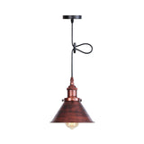 Industrial Cone Pendant Light In Black/Copper/Rust With Cord Grip - Single-Bulb Kitchen Bar Lighting
