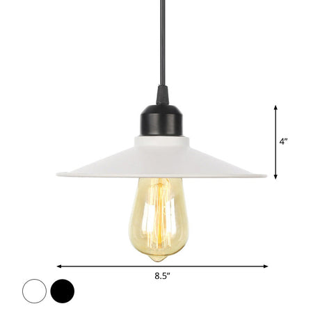 Rustic Pendant Ceiling Lamp With Flared Iron Shade - Black Or White