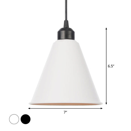 Rustic Pendant Ceiling Lamp With Flared Iron Shade - Black Or White