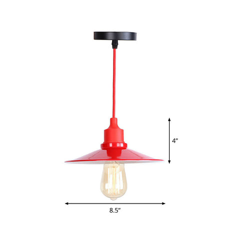 Iron Hanging Lamp Kit - Red Industrial Tapered/Cage/Wide Flared Pendant Light For Living Room