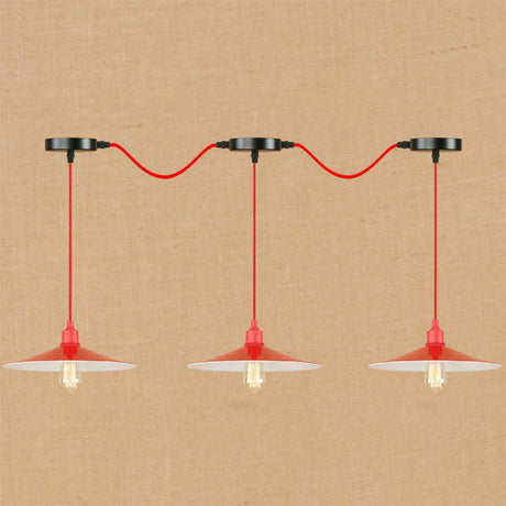 Red Metal Saucer Suspension Pendant Light For Living Room - 1/3-Head Swag Lighting Fixture 3 / A