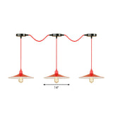 Red Metal Saucer Suspension Pendant Light For Living Room - 1/3-Head Swag Lighting Fixture