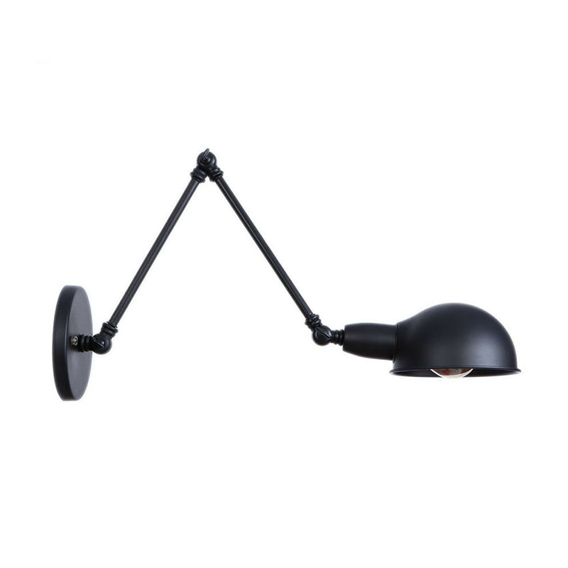 Industrial Wall Lamp Kit With Swing Arm And Dome Shade - Single-Bulb Iron Mount Fixture In Black /
