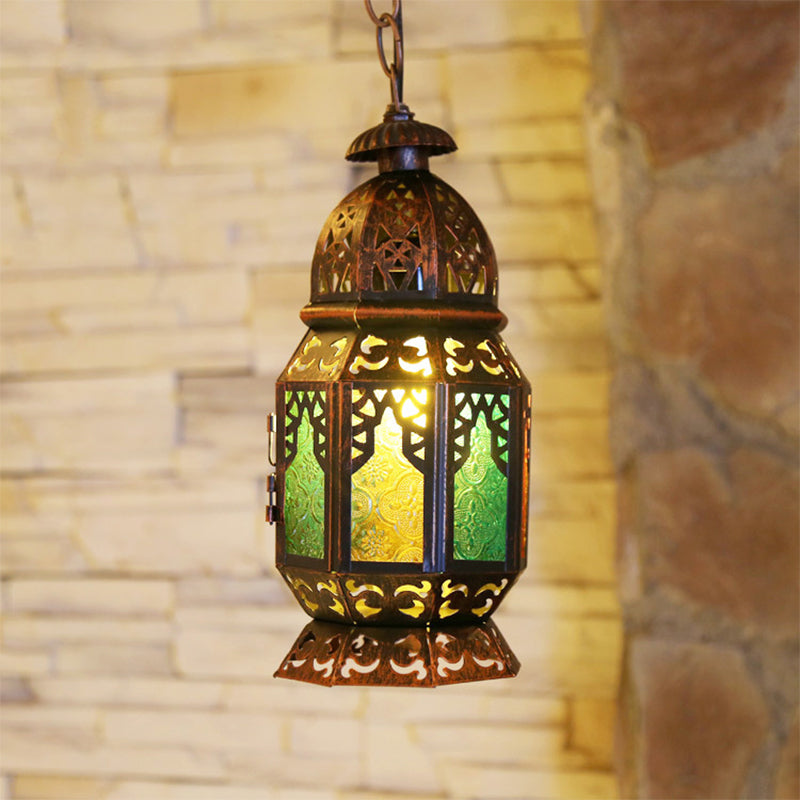 Bohemia Brass/Copper Stained Glass Bedside Pendant Light With Down Lighting Copper