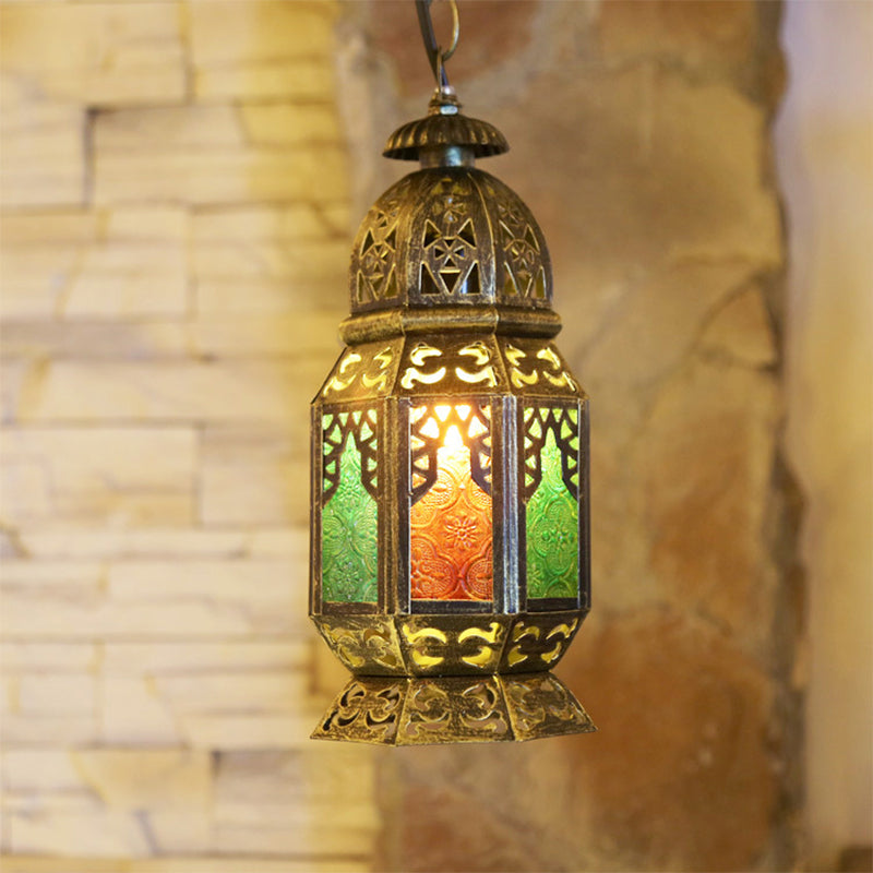 Bohemia Brass/Copper Stained Glass Bedside Pendant Light With Down Lighting Brass