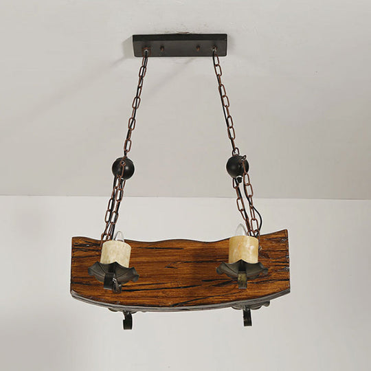 Rustic Wood Island Pendant Light With 4 Bulbs For Restaurants - Brown