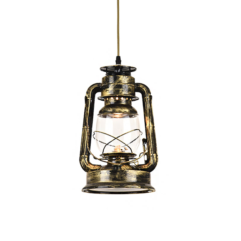 Antique Metal Single Pendant Hanging Lamp - Kerosene Restaurant Lighting With Bronze/Copper Finish