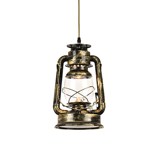 Antique Metal Single Pendant Hanging Lamp - Kerosene Restaurant Lighting With Bronze/Copper Finish