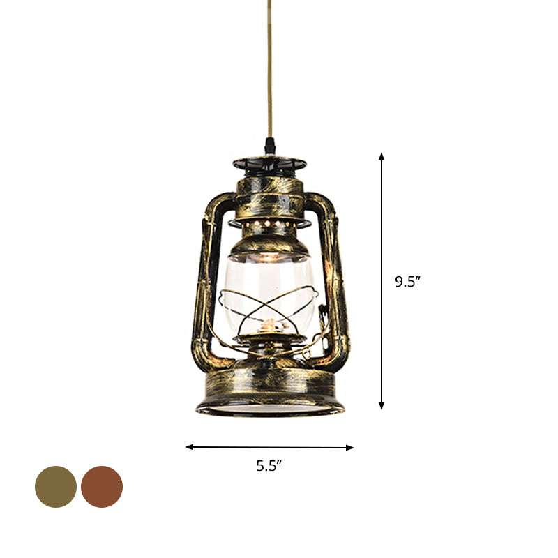 Antique Metal Single Pendant Hanging Lamp - Kerosene Restaurant Lighting With Bronze/Copper Finish