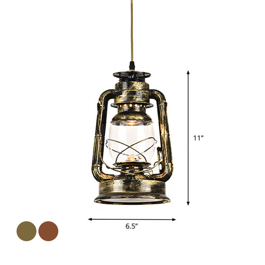 Antique Metal Single Pendant Hanging Lamp - Kerosene Restaurant Lighting With Bronze/Copper Finish