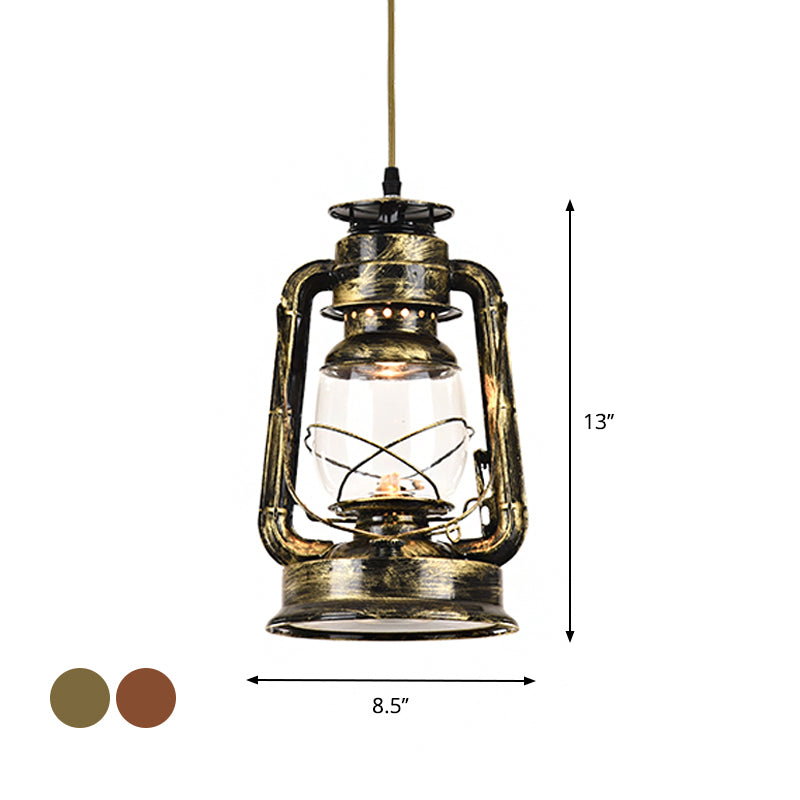 Antique Metal Single Pendant Hanging Lamp - Kerosene Restaurant Lighting With Bronze/Copper Finish