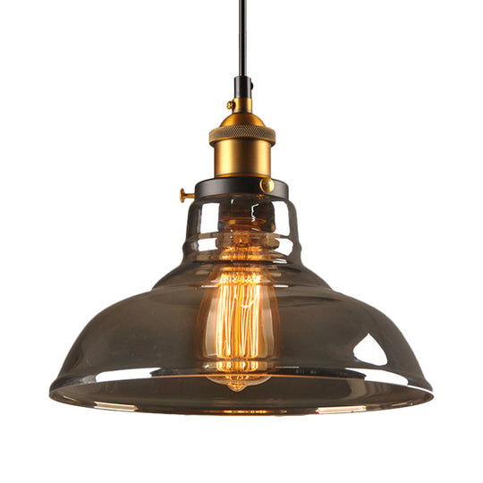 Country Style Glass Pendant Lamp In Clear/Smoke Grey With 1 Head And Brass/Black Finish For Dining