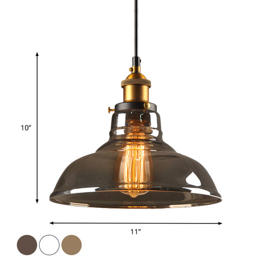 Country Style Glass Pendant Lamp In Clear/Smoke Grey With 1 Head And Brass/Black Finish For Dining