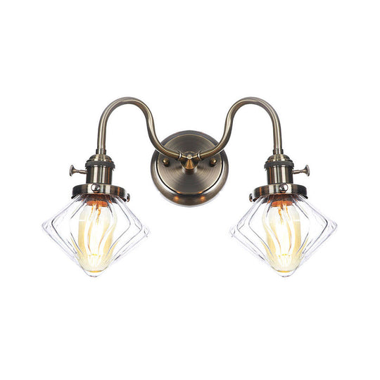 Amber/Clear Glass Wall Light With Undulated Arm In Bronze - Factory 2 Bulbs Living Room Mounted
