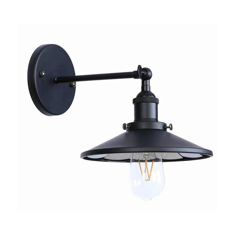 Vintage Adjustable Wall Lamp With Saucer Shade And Mesh Cage Design In Black / D