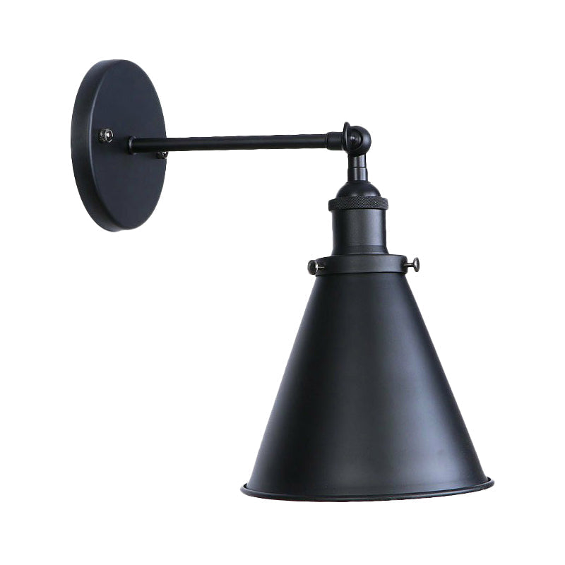 Vintage Adjustable Wall Lamp With Saucer Shade And Mesh Cage Design In Black