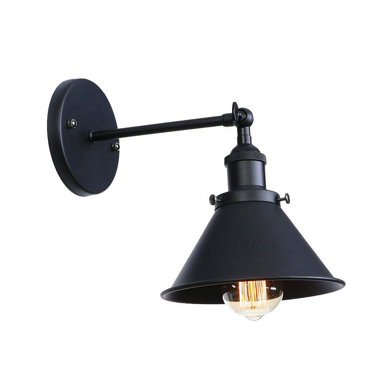 Vintage Adjustable Wall Lamp With Saucer Shade And Mesh Cage Design In Black / F