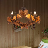 Nautical Wooden Hanging Light Fixture - Triangular/Square 3/4/6 Heads Restaurant Ceiling Chandelier