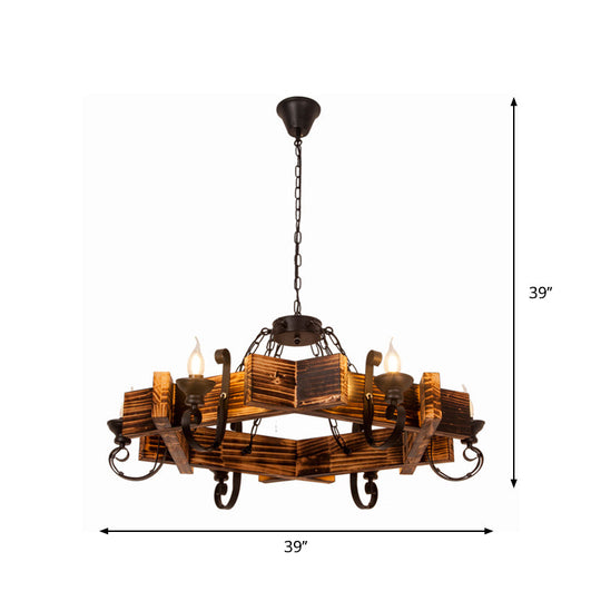 Nautical Wooden Hanging Light Fixture-Chandelier In Brown Triangular/Square Design 3/4/6-Head