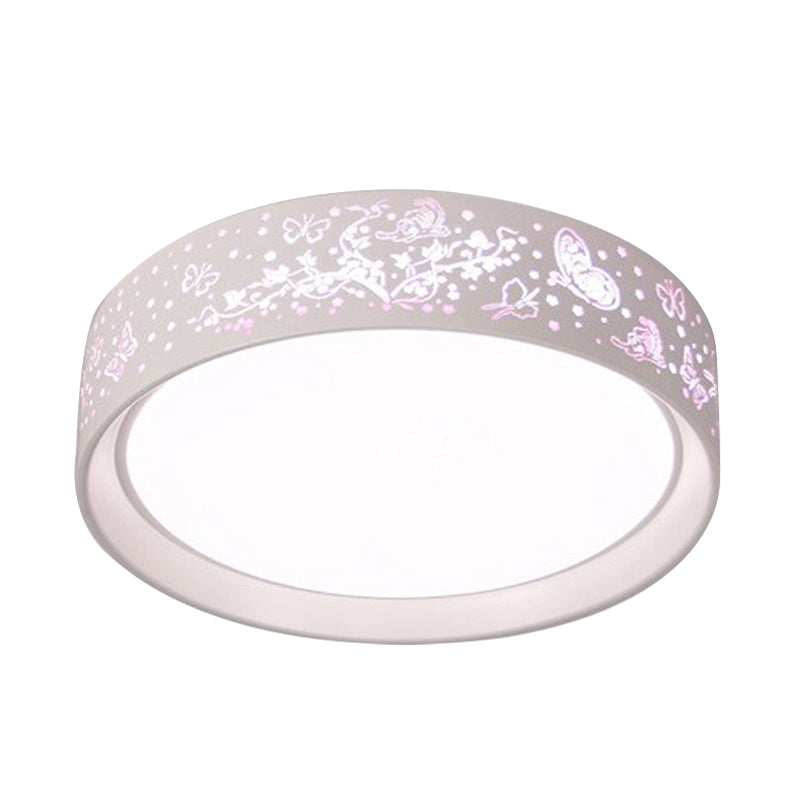 White Hammered Metal Flush Mount Ceiling Light Fixture For Children’s Bedroom