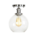 Clear Ribbed Glass Flushmount Farmhouse Bell-Chrome Ceiling Light Chrome / B