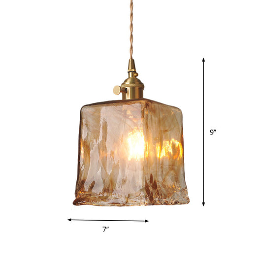 Brass Cone/Cube Coffee Cloud Glass Single-Bulb Pendant Light For Farmhouse Décor