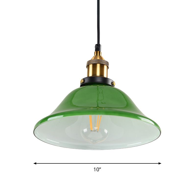 1-Light Vintage Brass Green Glass Pendant Hanging Light Fixture 8’/10’ Width – Perfect For