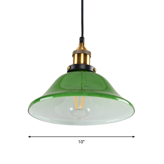 1-Light Vintage Brass Green Glass Pendant Hanging Light Fixture 8’/10’ Width – Perfect For