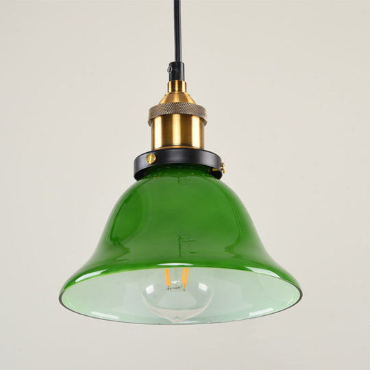 Vintage Brass Green Glass Carillon Pendant Light Fixture - 1-Light Suspension For Guest Room 8/10