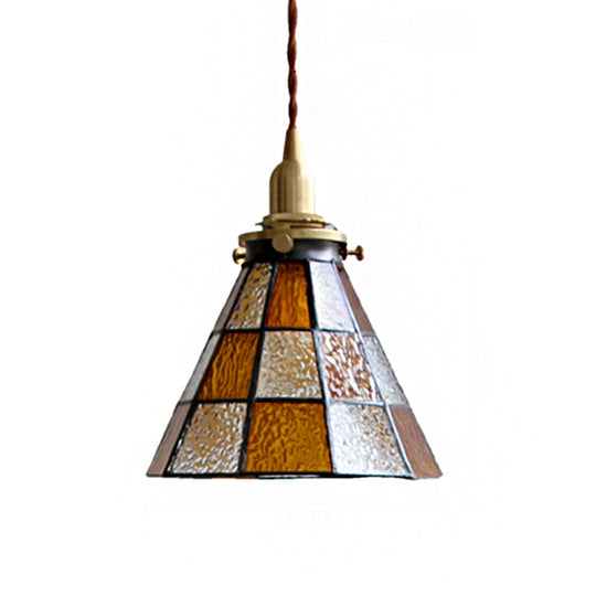 Coastal Checkered Pendant Lamp - Clear And Brown Mosaic Glass Brass Finish