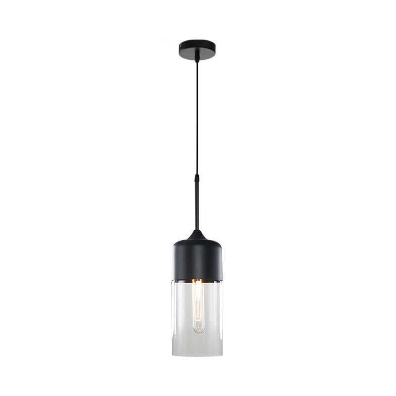 Modern Black Pendant Light Fixture With Clear Glass Cylinder/Mason Jar Design - Perfect For Table
