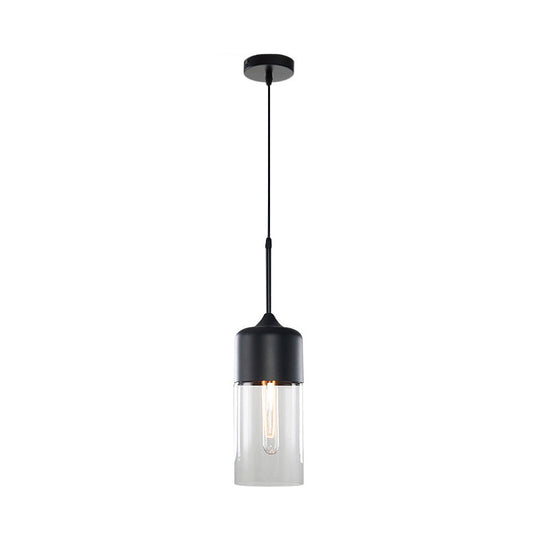 Modern Black Pendant Light Fixture With Clear Glass Cylinder/Mason Jar Design - Perfect For Table