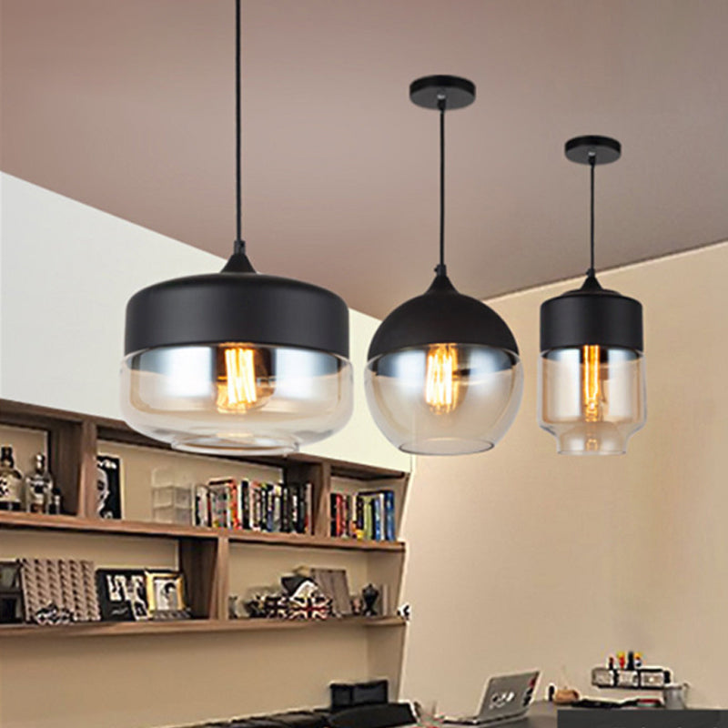 Modern Black Pendant Light Fixture With Clear Glass Cylinder/Mason Jar Design - Perfect For Table