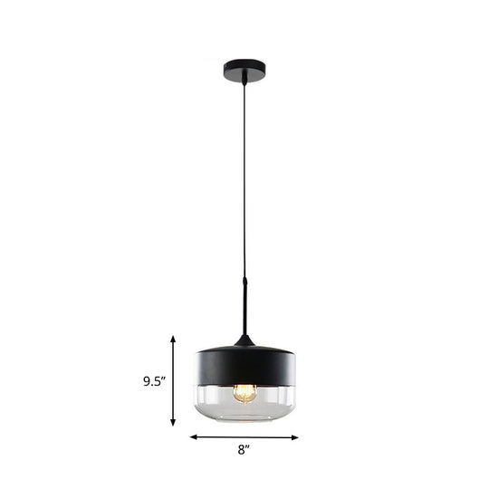 Modern Black Pendant Light Fixture With Clear Glass Cylinder/Mason Jar Design - Perfect For Table